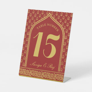 Gold Glitter Flower Wedding Table Number and Name Pedestal Sign