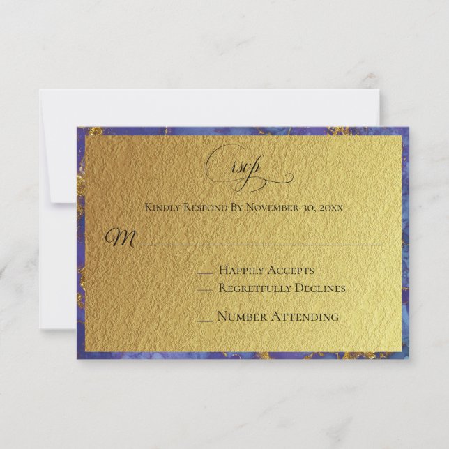 *~* Gold Glitter Foil Blue Abstract - Wedding RSVP (Front)