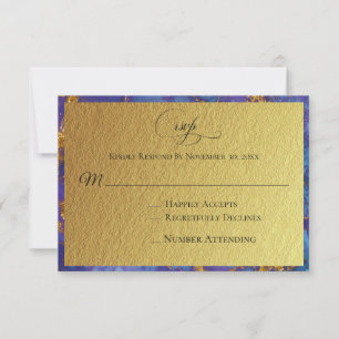 *~* Gold Glitter Foil Blue Abstract - Wedding RSVP Card