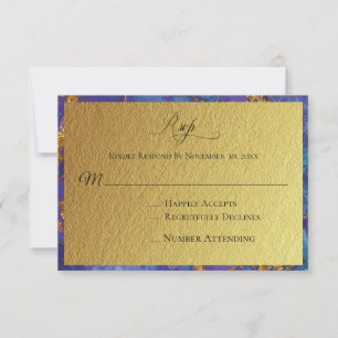 *~* Gold Glitter Foil Blue Abstract Wedding RSVP Card