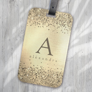 Gold Glitter Foil Monogram Luggage Tag