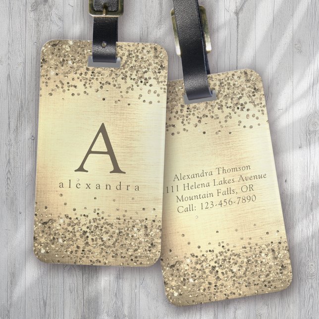 Gold Glitter Foil Monogram Luggage Tag (Creator Uploaded)