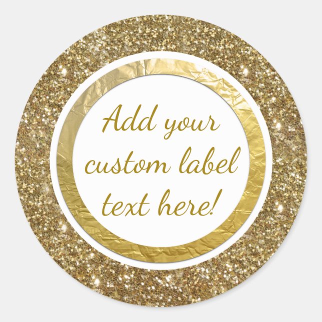 Gold Glitter Foil Print Custom Craft Favour Weddin Classic Round Sticker (Front)