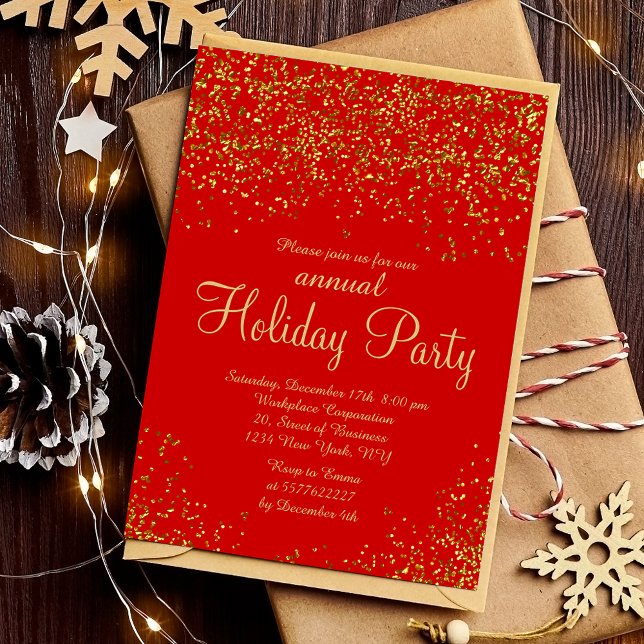 Gold glitter foil red confetti corporate Christmas Invitation (Gold glitter foil red confetti corporate Christmas Invitation)
