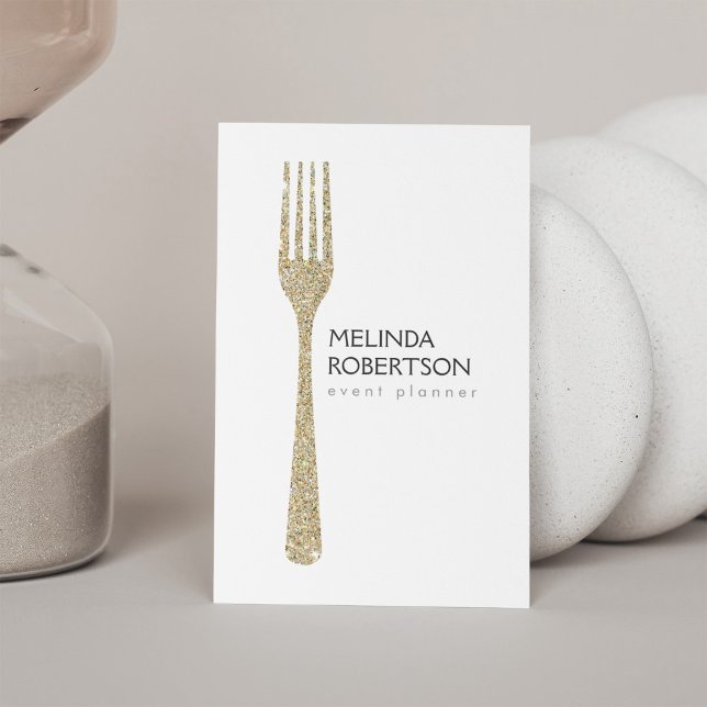 Gold Glitter Fork Event Planner Business Card (Creator Uploaded)