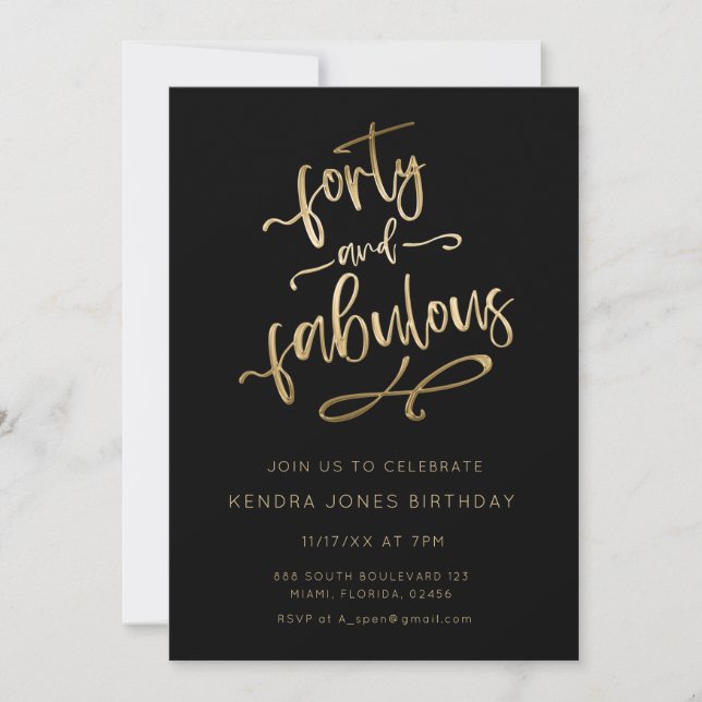 Gold Glitter Forty And Fabulous Birthday Invitation (Front)
