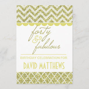 Gold Glitter Forty and Fabulous Birthday Invite