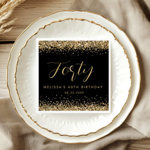 Gold Glitter Forty Birthday Party Personalised Napkin