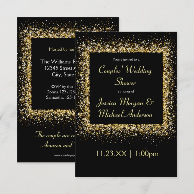 Gold Glitter Frame - 3x5 Couples' Wedding Shower Invitation (Front/Back)
