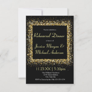 Gold Glitter Frame - 3x5 Rehearsal Dinner Invitation