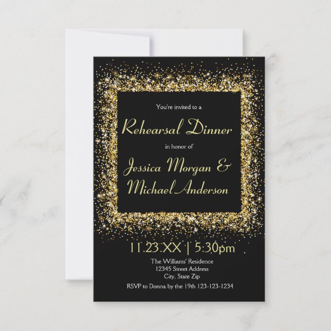 Gold Glitter Frame - 3x5 Rehearsal Dinner Invitation (Front)