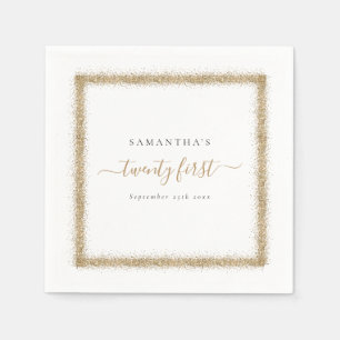 Gold Glitter Frame Name Date 21st Party Napkin