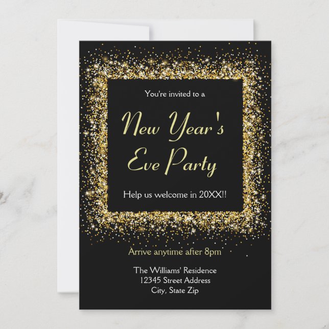 Gold Glitter Frame - New Year's Eve Party Invitation (Front)