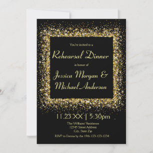 Gold Glitter Frame - Rehearsal Dinner Invitation