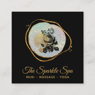 *~* Gold Glitter Frame Rose Floral Opal Square Business Card