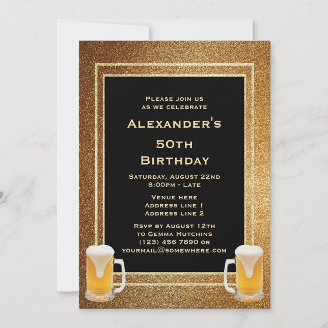Gold Glitter Framed & Beer Invitation (Front)