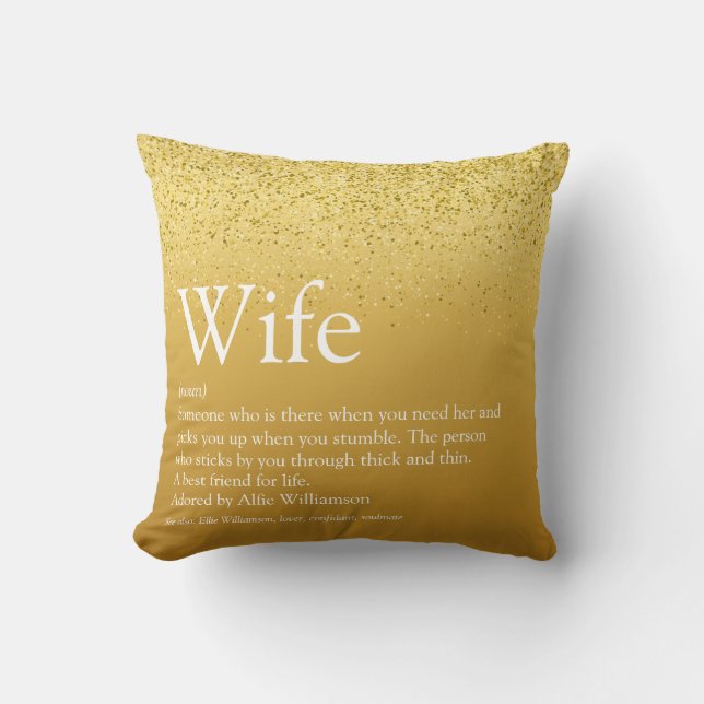 Gold Glitter Fun Glam World's Best Wife Definition Cushion (Front)