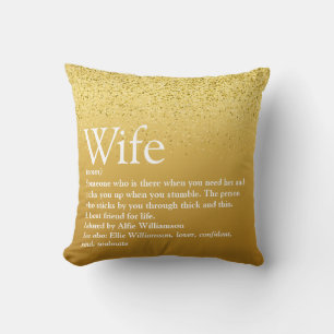 Gold Glitter Fun Glam World's Best Wife Definition Cushion