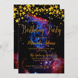 Gold Glitter Galaxy Stars Birthday Party Invitation