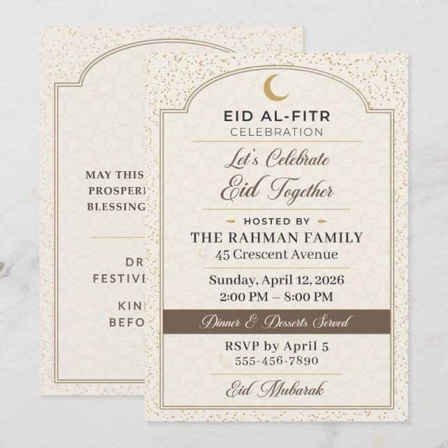 Gold Glitter Geometric Eid Al-Fitr Celebration Invitation (Front/Back)