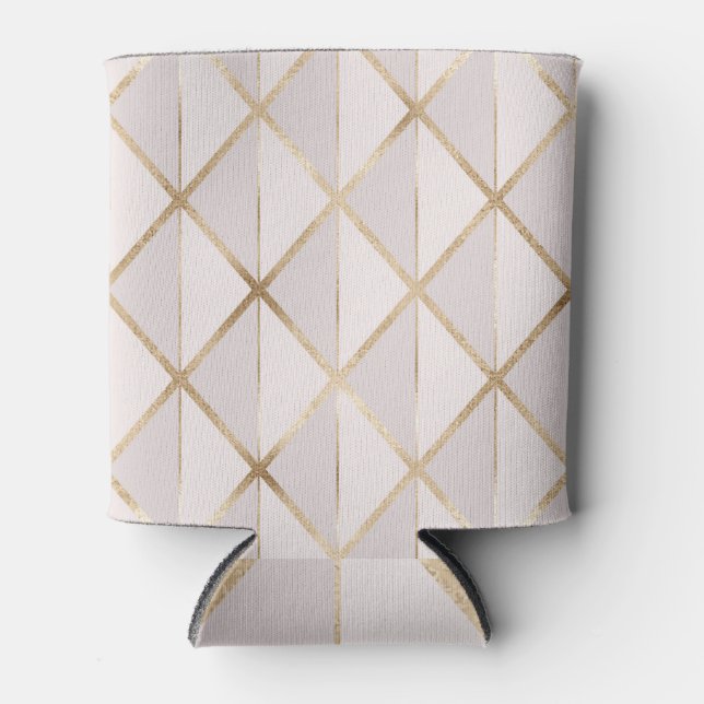 Gold glitter, geometric rhombus pattern. can cooler (Front)