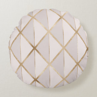 Gold glitter, geometric rhombus pattern. round cushion