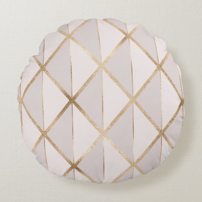 Gold glitter, geometric rhombus pattern. round cushion (Front)
