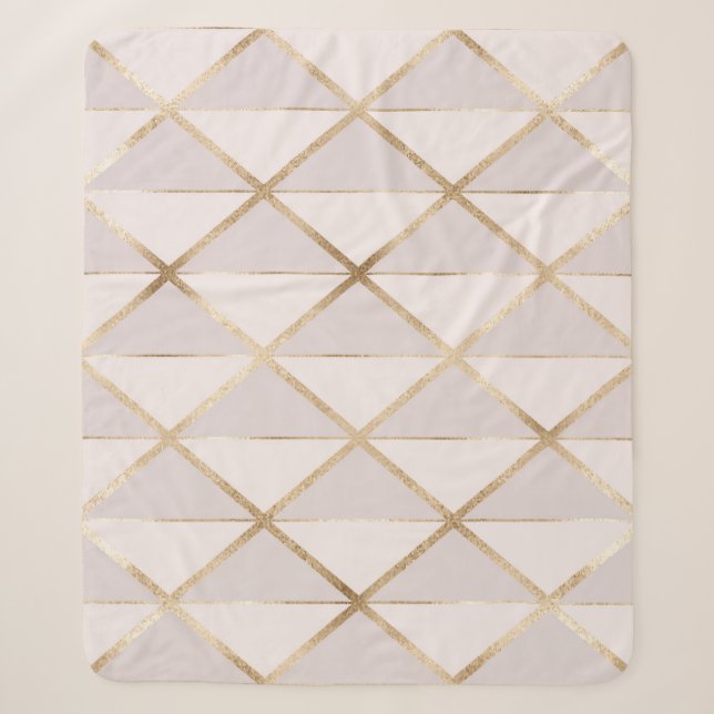 Gold glitter, geometric rhombus pattern. sherpa blanket (Front)