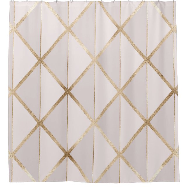Gold glitter, geometric rhombus pattern. shower curtain (Front)