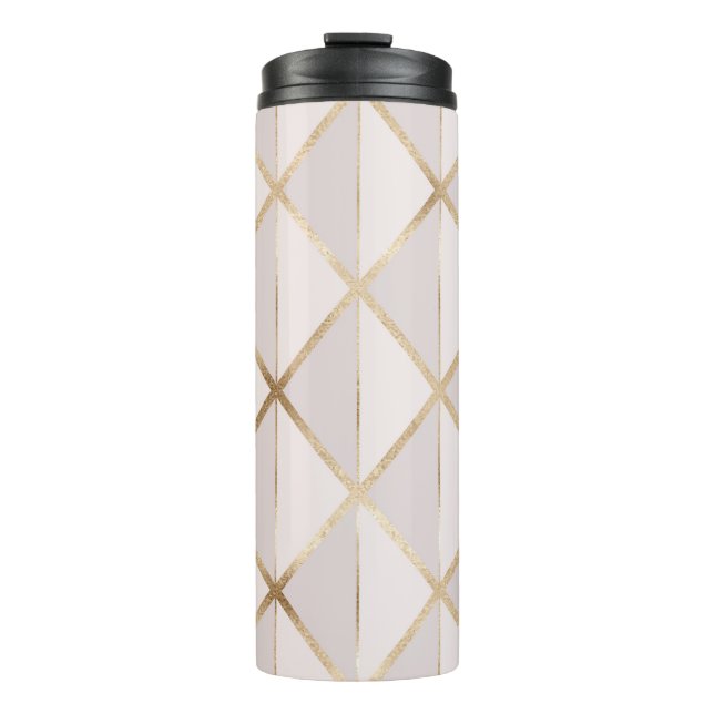 Gold glitter, geometric rhombus pattern. thermal tumbler (Front)