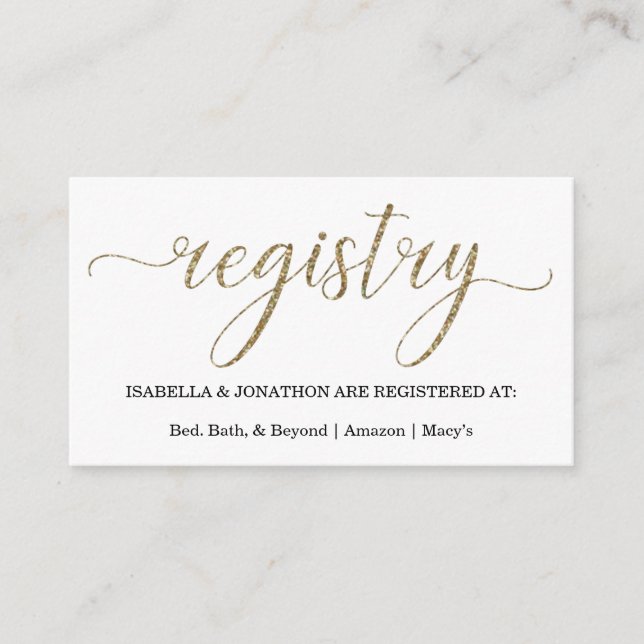 Gold Glitter Gift Registry Enclosure Card (Front)