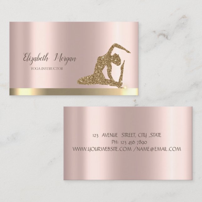 Gold Glitter Girl Rose Gold Yoga  Business Card (Front/Back)