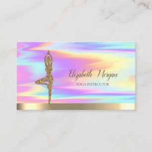 Gold Glitter Girl Yoga Holographic Business Card