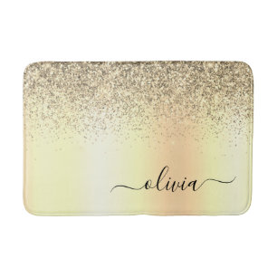 Gold Glitter Girly Luxury Modern Monogram Name Bath Mat