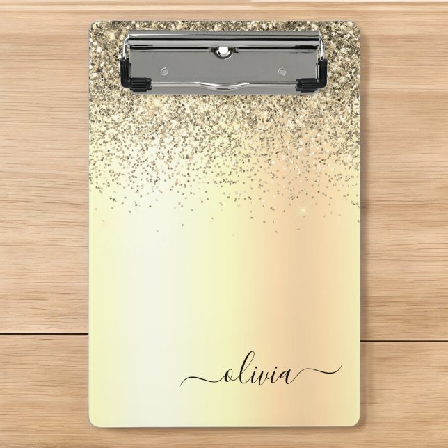 Gold Glitter Girly Luxury Modern Monogram Name Clipboard (Creator Uploaded)