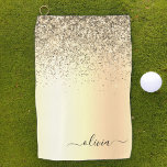 Gold Glitter Girly Luxury Modern Monogram Name Golf Towel<br><div class="desc">Gold Faux Foil Metallic Sparkle Glitter Brushed Metal Monogram Name Golf Towel. This makes the perfect sweet 16 birthday,  wedding,  bridal shower,  anniversary,  baby shower or bachelorette party gift for someone that loves glam luxury and chic styles.</div>