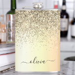 Gold Glitter Girly Luxury Modern Monogram Name Hip Flask<br><div class="desc">Gold Faux Foil Metallic Sparkle Glitter Brushed Metal Monogram Name and Initial Party Flask. This makes the perfect sweet 16 birthday,  wedding,  bridal shower,  anniversary,  baby shower or bachelorette party gift for someone that loves glam luxury and chic styles.</div>