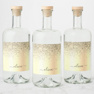 Gold Glitter Girly Luxury Modern Monogram Name Liquor Bottle Label