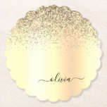 Gold Glitter Girly Luxury Modern Monogram Name Paper Coaster<br><div class="desc">Gold Faux Foil Metallic Sparkle Glitter Brushed Metal Monogram Name Paper Coasters. This makes the perfect graduation,  birthday,  wedding,  bridal shower,  anniversary,  baby shower or bachelorette party gift for someone that loves glam luxury and chic styles.</div>