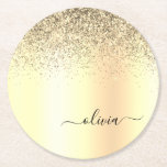 Gold Glitter Girly Luxury Modern Monogram Name Round Paper Coaster<br><div class="desc">Gold Faux Foil Metallic Sparkle Glitter Brushed Metal Monogram Name Paper Coasters. This makes the perfect graduation,  birthday,  wedding,  bridal shower,  anniversary,  baby shower or bachelorette party gift for someone that loves glam luxury and chic styles.</div>