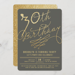 Gold Glitter Glam Adult 30th Birthday Party Invite