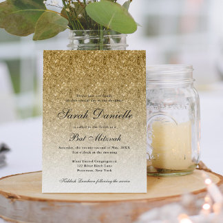 Gold Glitter Glam Bat Mitzvah Invitation