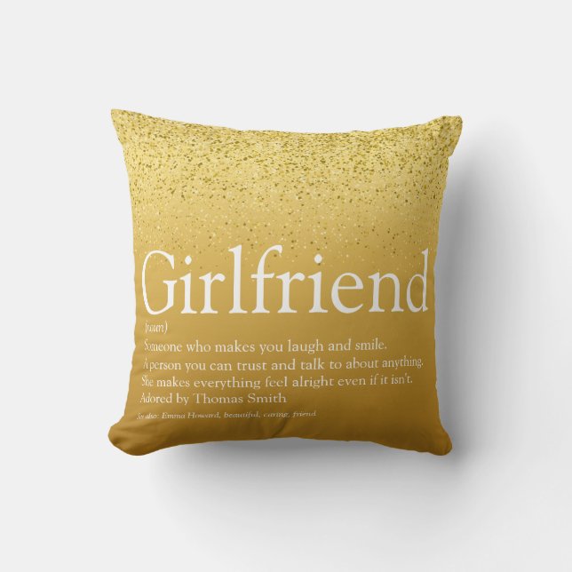 Gold Glitter Glam Best Girlfriend Ever Definition Cushion (Front)