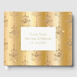 Gold Glitter Glam Chandeliers Wedding Guest Book