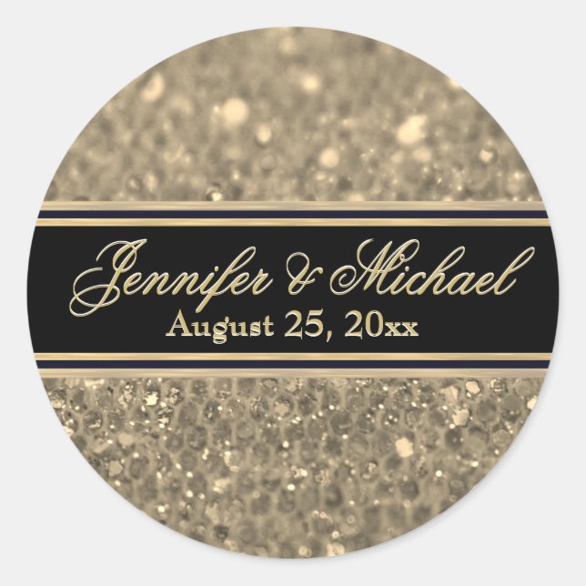 Gold Glitter Glam Classic Round Sticker (Front)