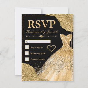 Gold Glitter Glam Edges & Dress Sweet 16 RSVP Card