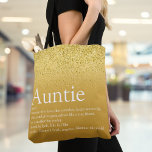 Gold Glitter Glam Fun Cool Aunt Auntie Definition  Tote Bag<br><div class="desc">Personalise for your special,  favourite Aunt,  or Auntie to create a unique gift. A perfect way to show her how amazing she is every day. Designed by Thisisnotme©</div>