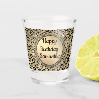 Gold Glitter Glam Leopard Print Personalised Shot Glass