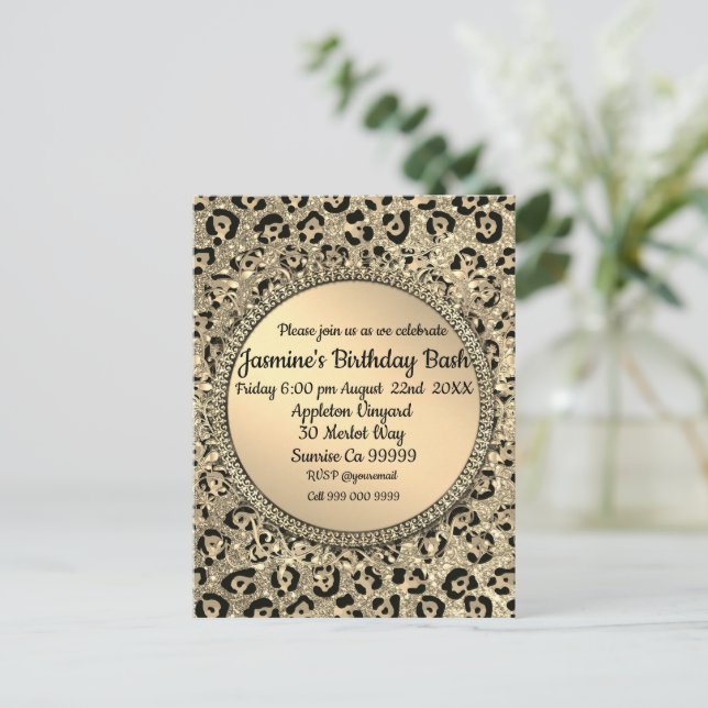 Gold Glitter Glam Leopard Print Postcard (Standing Front)