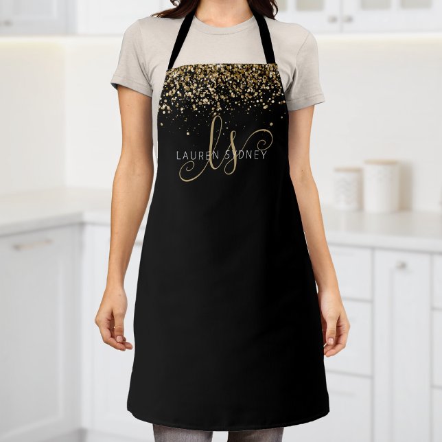 Gold Glitter Glam Monogram Name Apron (Creator Uploaded)
